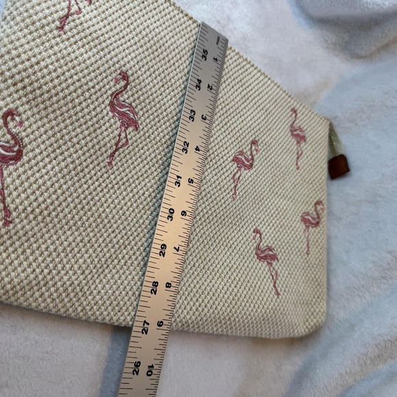 Tommy Bahama Wristlet Clutch Womens Beige Flamingo Embroidered Linen Zip Top - Picture 10 of 10